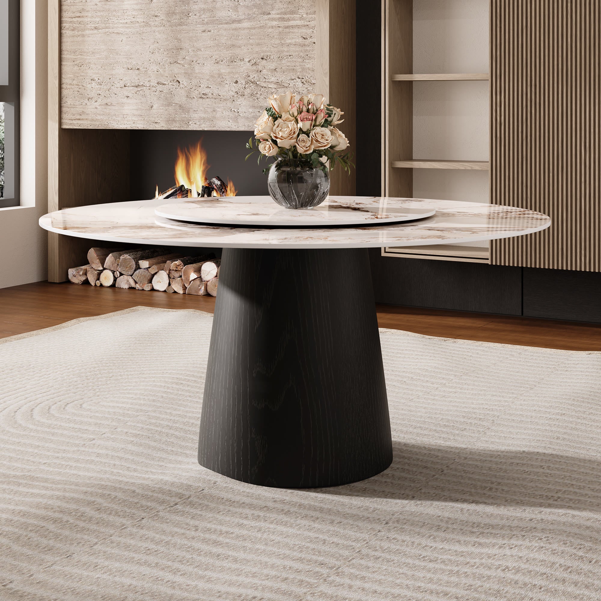 Modern Round Black Dining Table  For Dining Room Kitchen For 4/6/8 Person