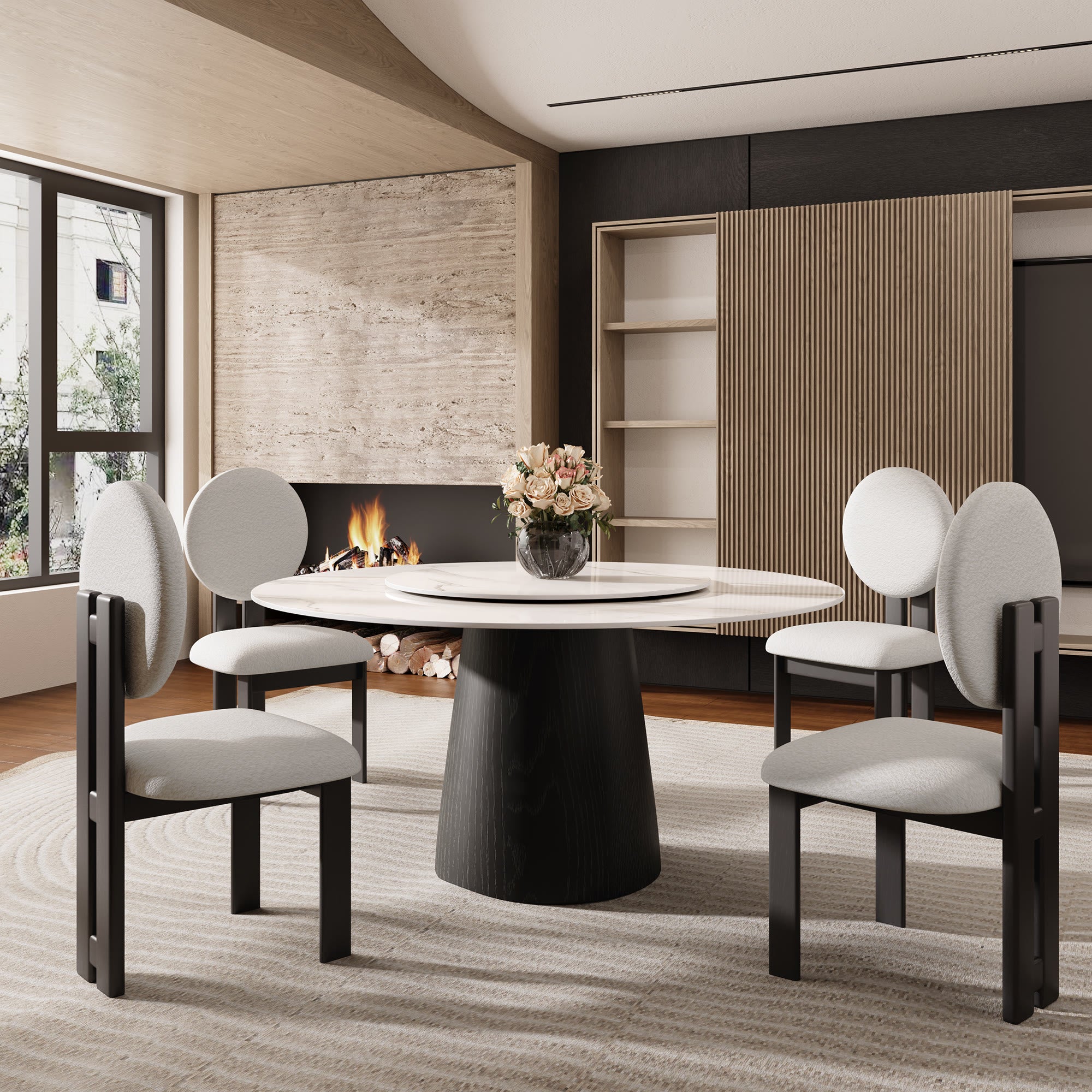 Modern Round Black Dining Table  For Dining Room Kitchen For 4/6/8 Person