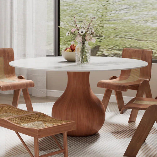 Farmhouse Round Dining Table With Vase-shaped Pedestal For 4-8 People - Snowy White - 59" Table - image 0