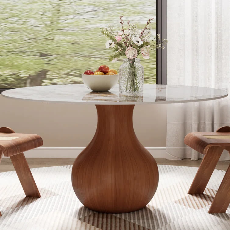 Farmhouse Round Dining Table With Vase-shaped Pedestal For 4-8 People