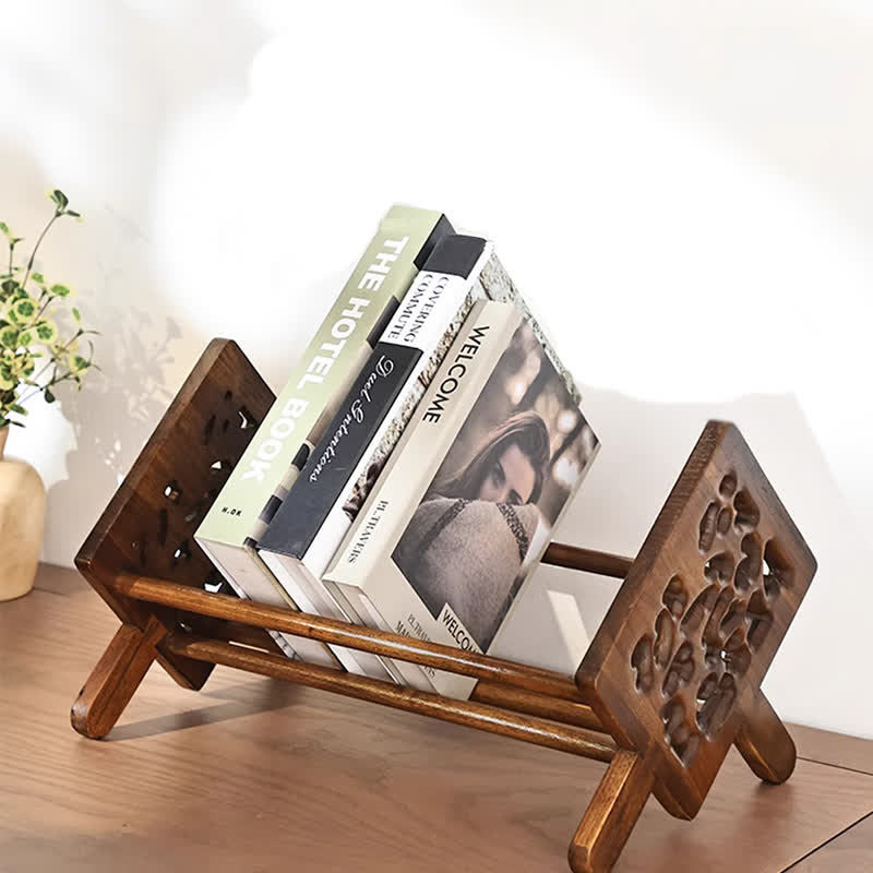 Solid Wood Carved Desktop Bookshelf