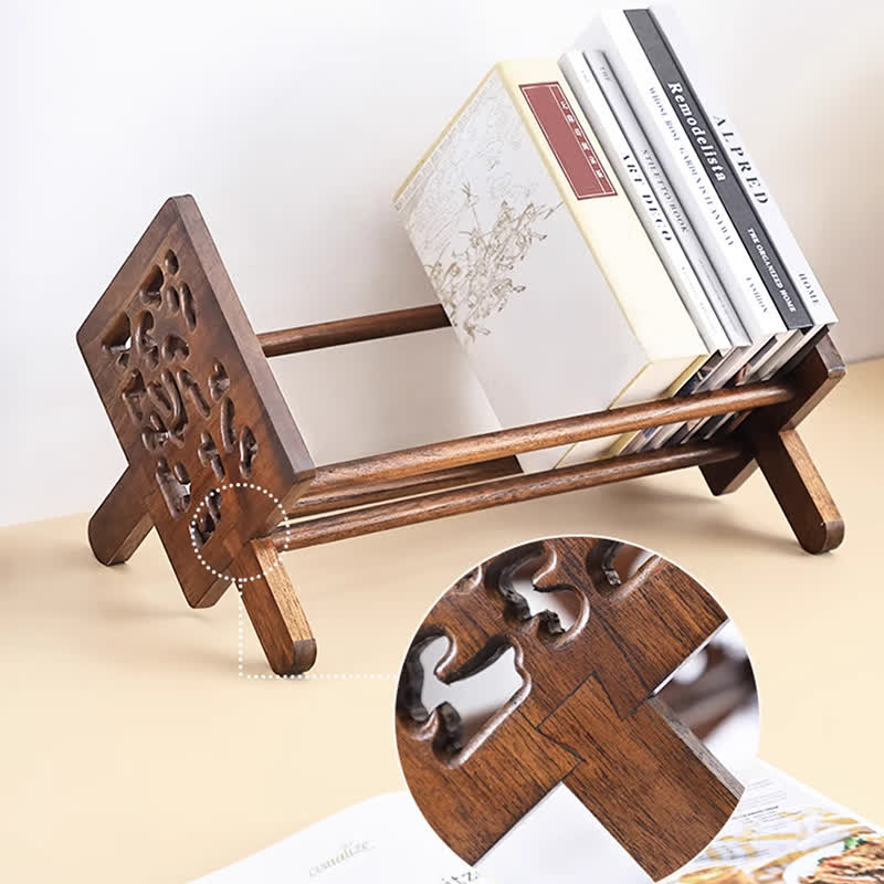 Solid Wood Carved Desktop Bookshelf