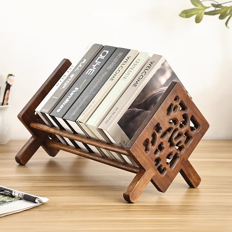 Solid Wood Carved Desktop Bookshelf