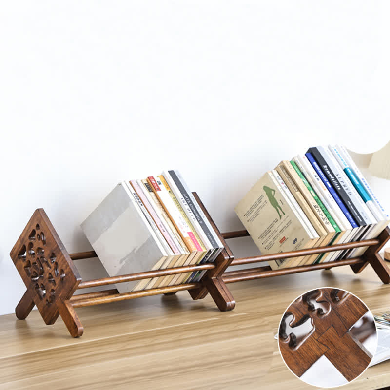 Solid Wood Carved Desktop Bookshelf