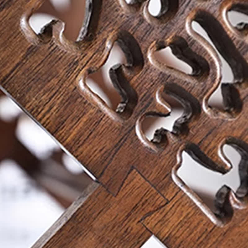 Solid Wood Carved Desktop Bookshelf