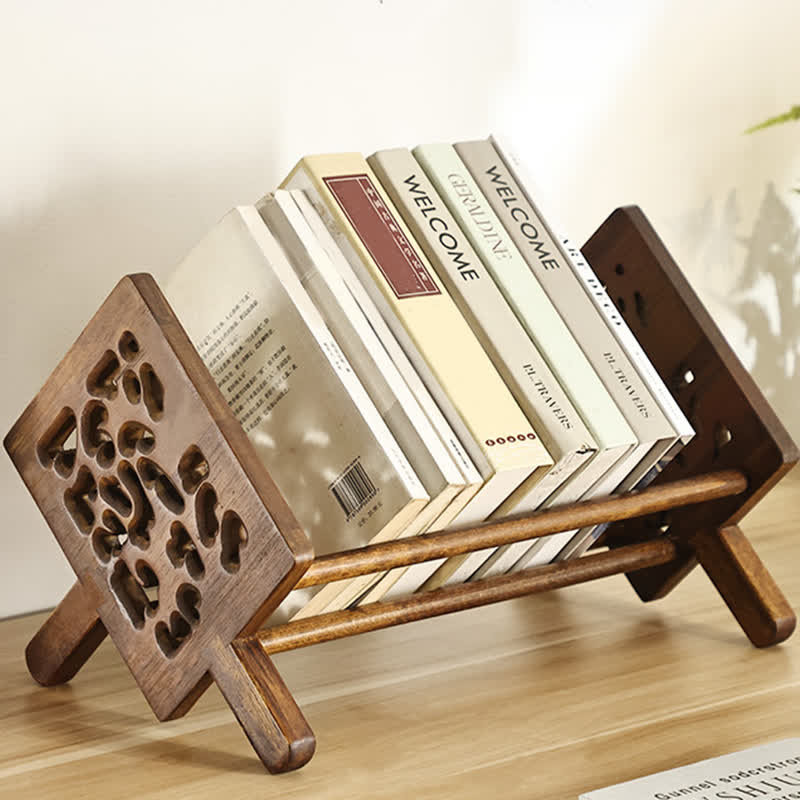 Solid Wood Carved Desktop Bookshelf