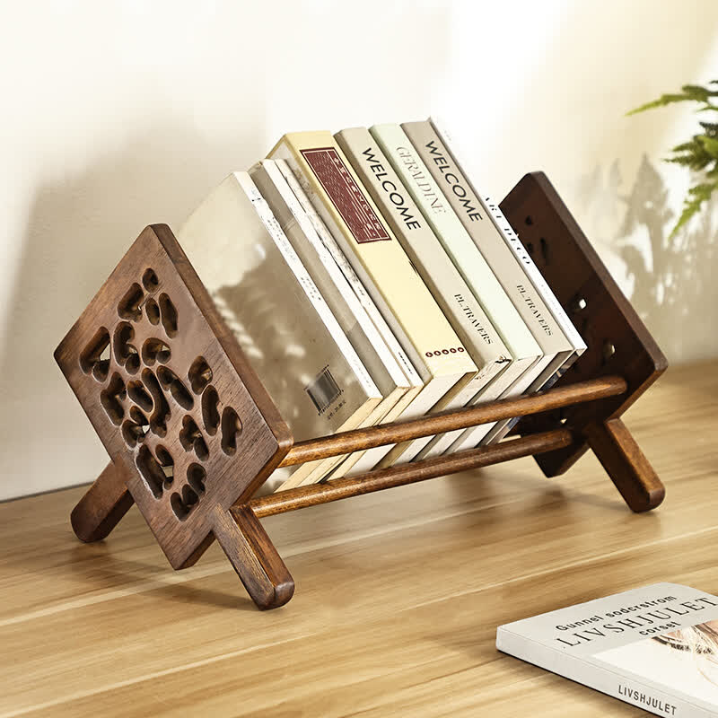 Solid Wood Carved Desktop Bookshelf