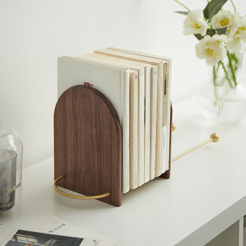 Minimalist Wood Brass Expandable Desktop Bookshelf