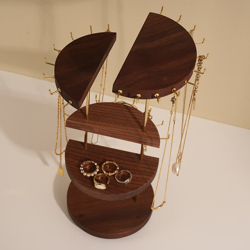 Black Walnut Wood Rotating Jewelry Stand