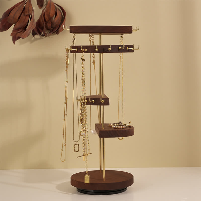 Black Walnut Wood Rotating Jewelry Stand