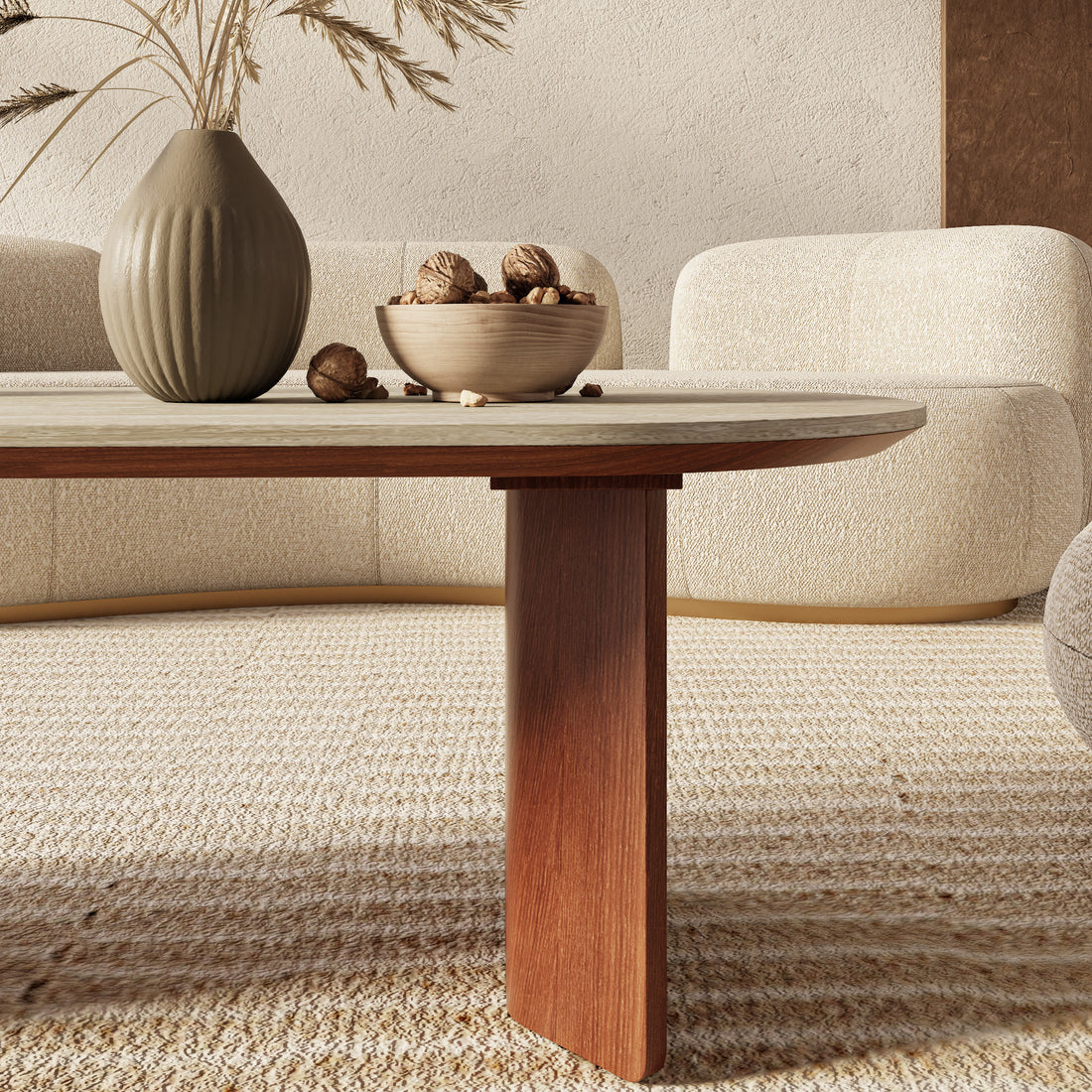 Iffhome Slate Oval Walnut Coffee Table - image 7