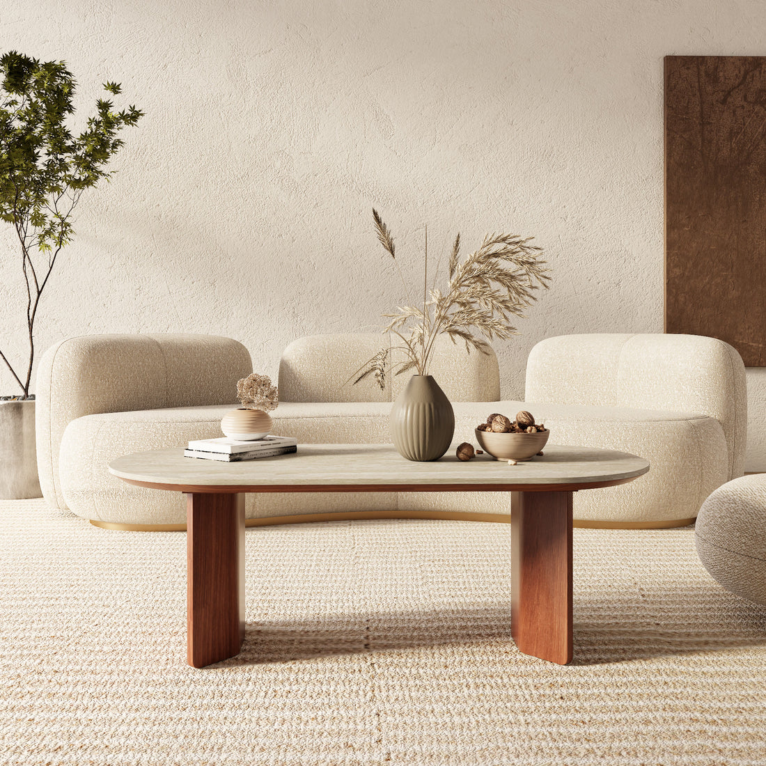 Iffhome Slate Oval Walnut Coffee Table - image 4