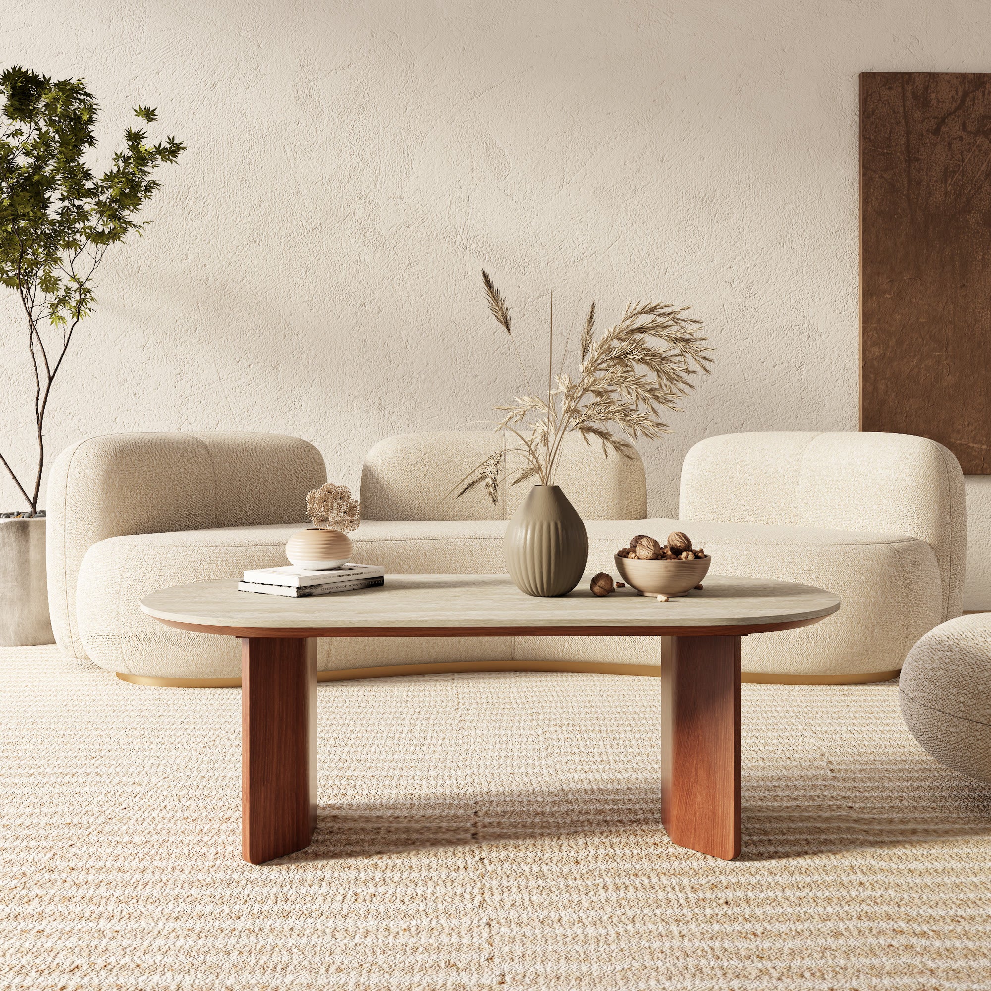 Iffhome Slate Oval Walnut Coffee Table - image 4