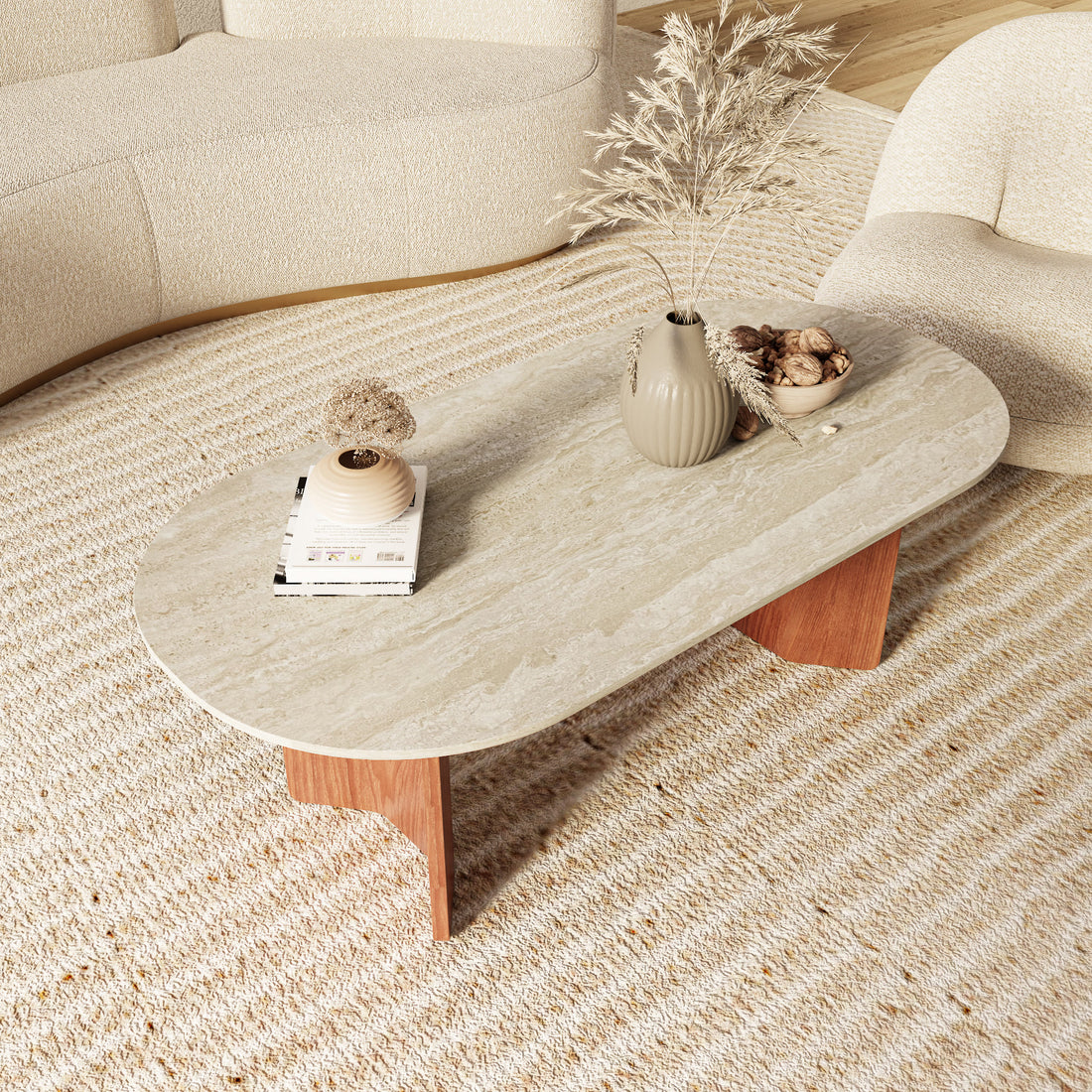 Iffhome Slate Oval Walnut Coffee Table - image 5