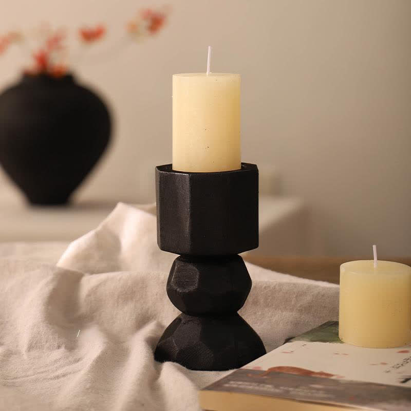  Vintage Solid Wood Candle Holder Decorative Ornament - Black - image 0