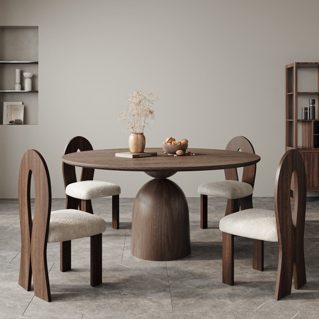 Iffhome Light Gray Round Dining Table For 4/6/8 Mid Century Modern Dining Tables