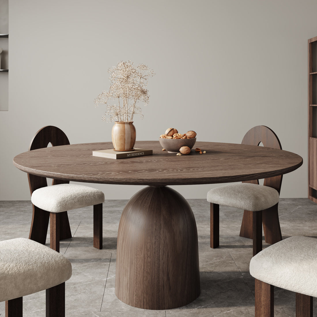 Iffhome Light Gray Round Dining Table For 4/6/8 Mid Century Modern Dining Tables