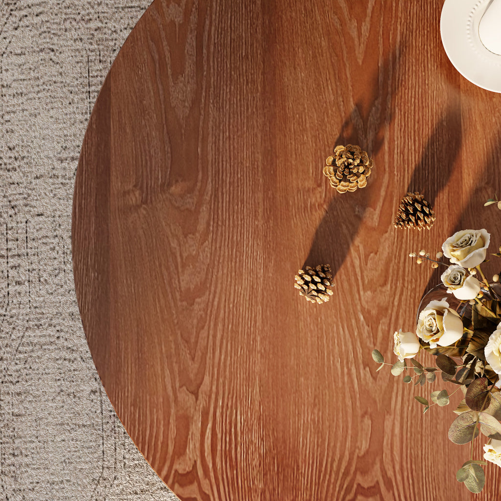 Mid-century Round Solid Wood Pedestal Coffee Table