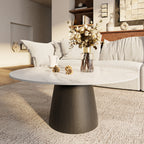 Mid-century Round Solid Wood Pedestal Coffee Table - Snowy White+Black - W41.73" x L41.73" x H17.44" - image 7