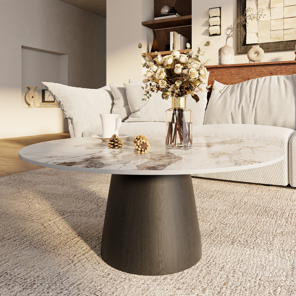 Mid-century Round Solid Wood Pedestal Coffee Table