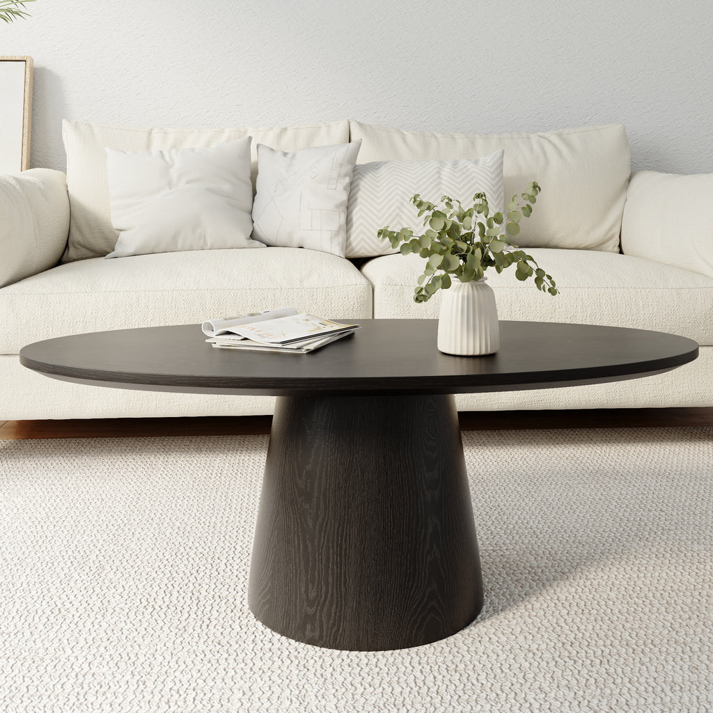 Mid-century Round Solid Wood Pedestal Coffee Table - Black+Black - W23.42" x L47.24" x H17.44" - image 14
