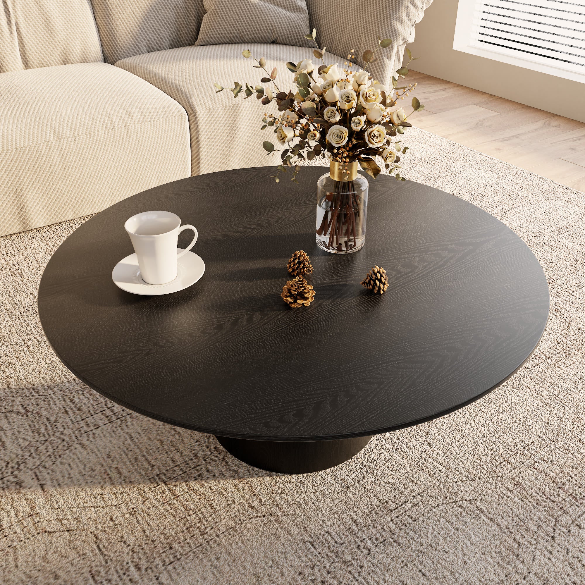Mid-century Round Solid Wood Pedestal Coffee Table - image 12