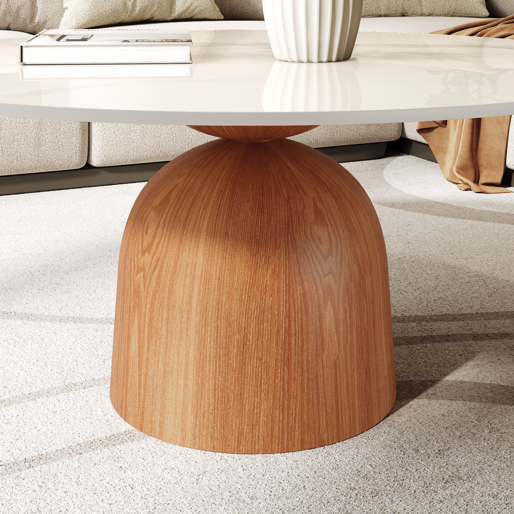 Farmhouse Round Coffee Table Solid Wood Side Table Living Room