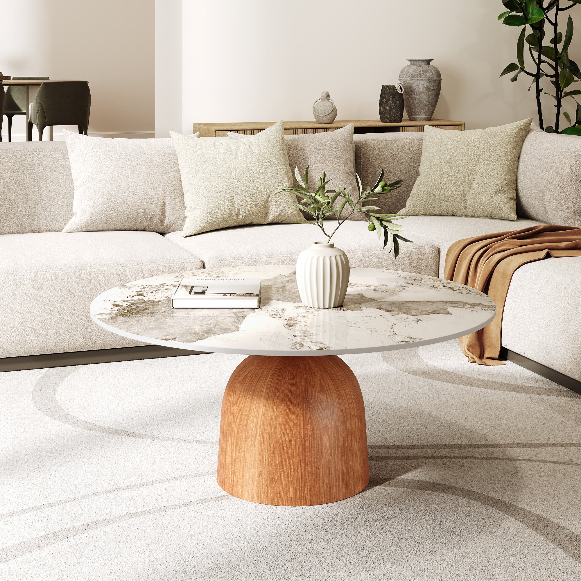 Farmhouse Round Coffee Table Solid Wood Side Table Living Room