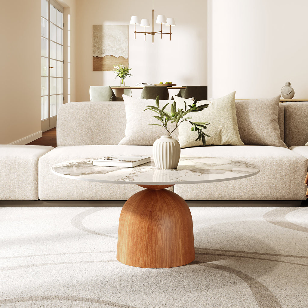 Farmhouse Round Coffee Table Solid Wood Side Table Living Room