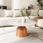Farmhouse Round Coffee Table Solid Wood Side Table Living Room - Snowy White+Brown - W41.73" x L41.73" x H17.44" - image 2
