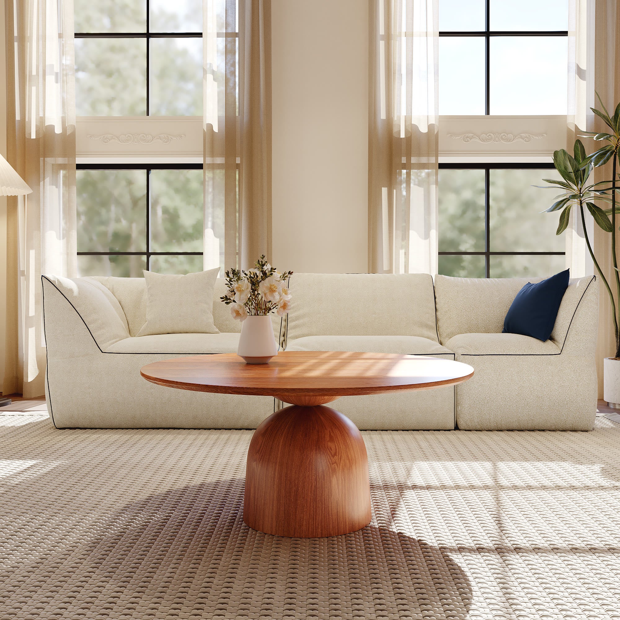 Farmhouse Round Coffee Table Solid Wood Side Table Living Room