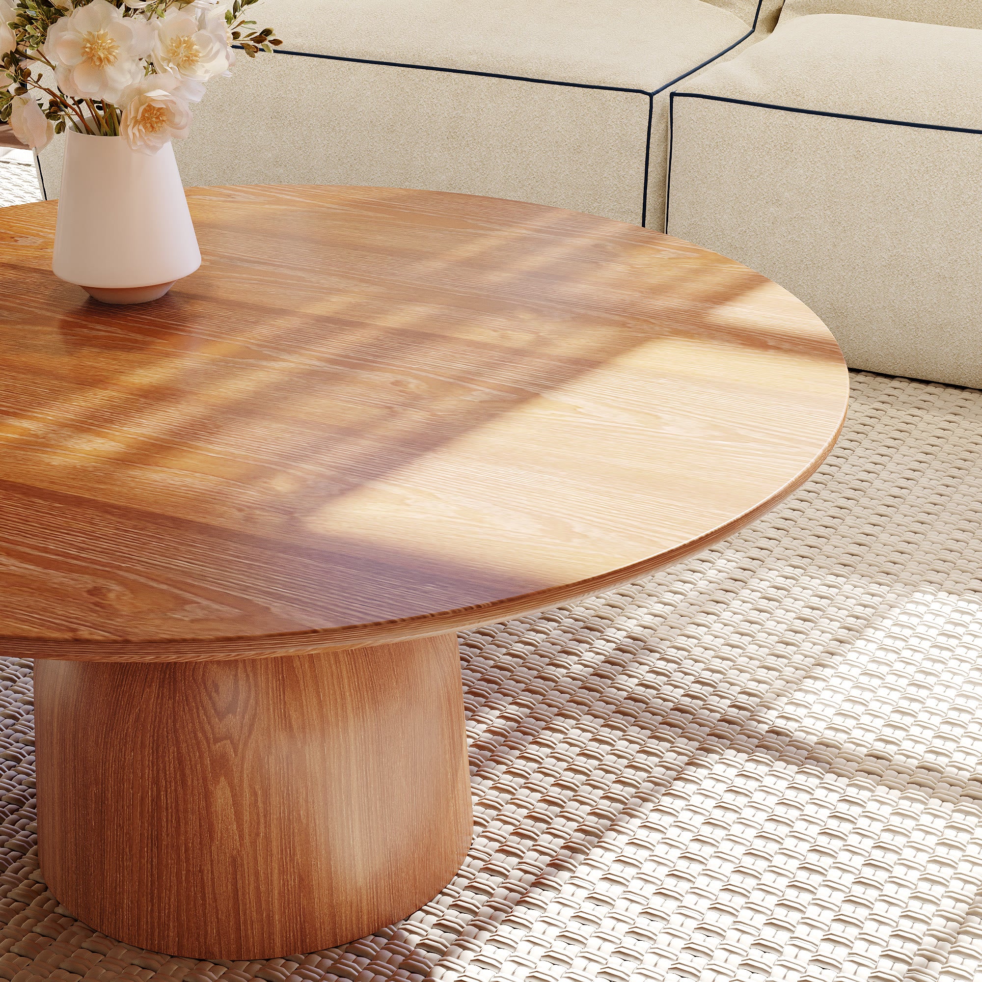 Farmhouse Round Coffee Table Solid Wood Side Table Living Room