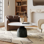 Farmhouse Round Coffee Table Solid Wood Side Table Living Room - Snowy White+Black - W41.73" x L41.73" x H17.44" - image 9