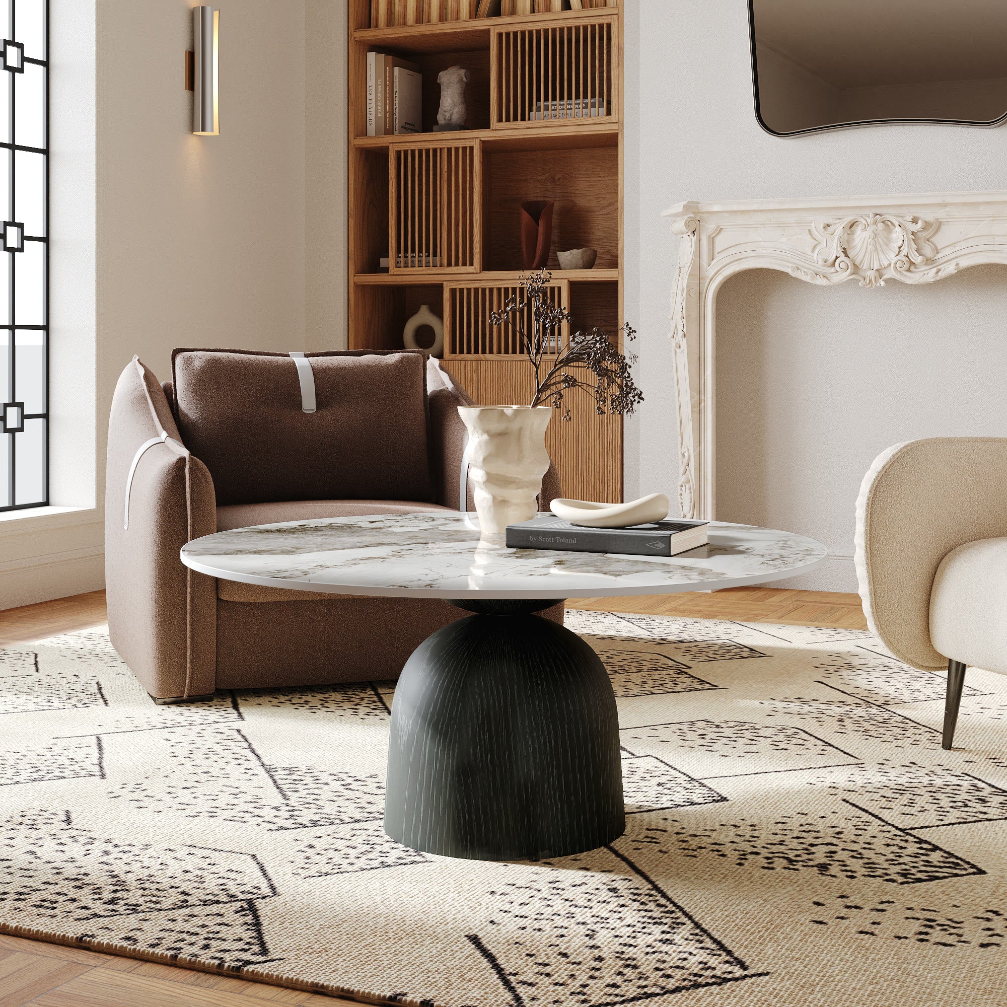 Farmhouse Round Coffee Table Solid Wood Side Table Living Room