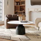 Farmhouse Round Coffee Table Solid Wood Side Table Living Room - White+Black - W41.73" x L41.73" x H17.44" - image 11