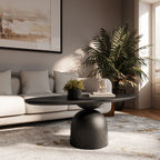 Farmhouse Round Coffee Table Solid Wood Side Table Living Room - Black+Black - W23.42" x L47.24" x H18.11" - image 15