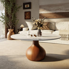 Mid-Century Modern Round Coffee Table For Living Room & Home Decor - Snowy White+Brown - W41.73" x L41.73" x H18.23" - image 4