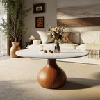 Mid-Century Modern Round Coffee Table For Living Room & Home Decor - White+Brown - W41.73" x L41.73" x H18.23" - image 6