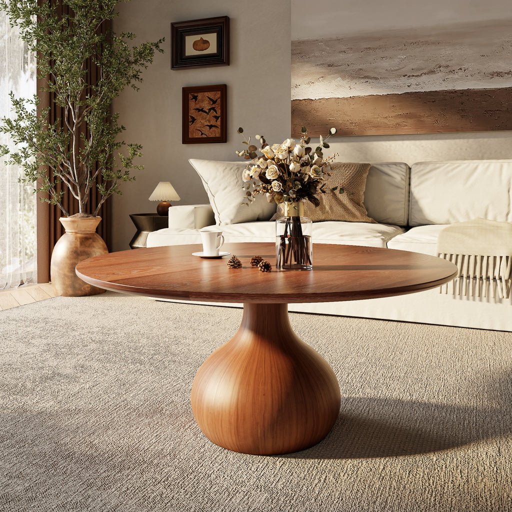 Mid-Century Modern Round Coffee Table For Living Room & Home Decor - Walnut+Brown - W39.37" x L39.37" x H18.31" - image 0