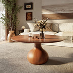 Mid-Century Modern Round Coffee Table For Living Room & Home Decor - Walnut+Brown - W39.37" x L39.37" x H18.31" - image 0