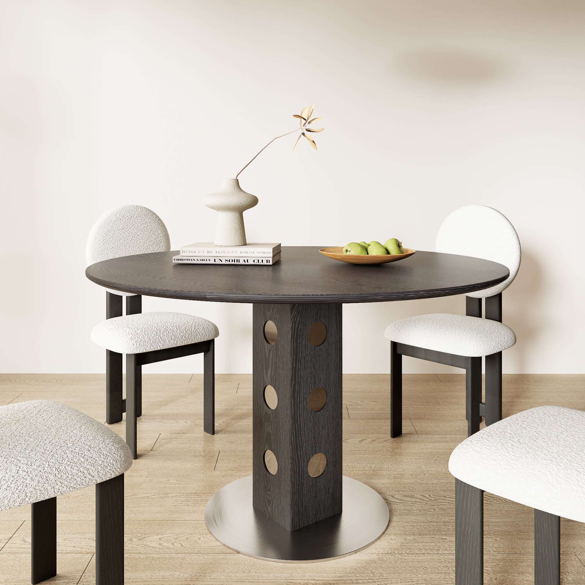 Iffhome Round Kitchen Table Black/Brown Solid Wood Pedestal For 2-4 Person - Black+Black - W43.31" x D43.31" x H29.53" - image 11