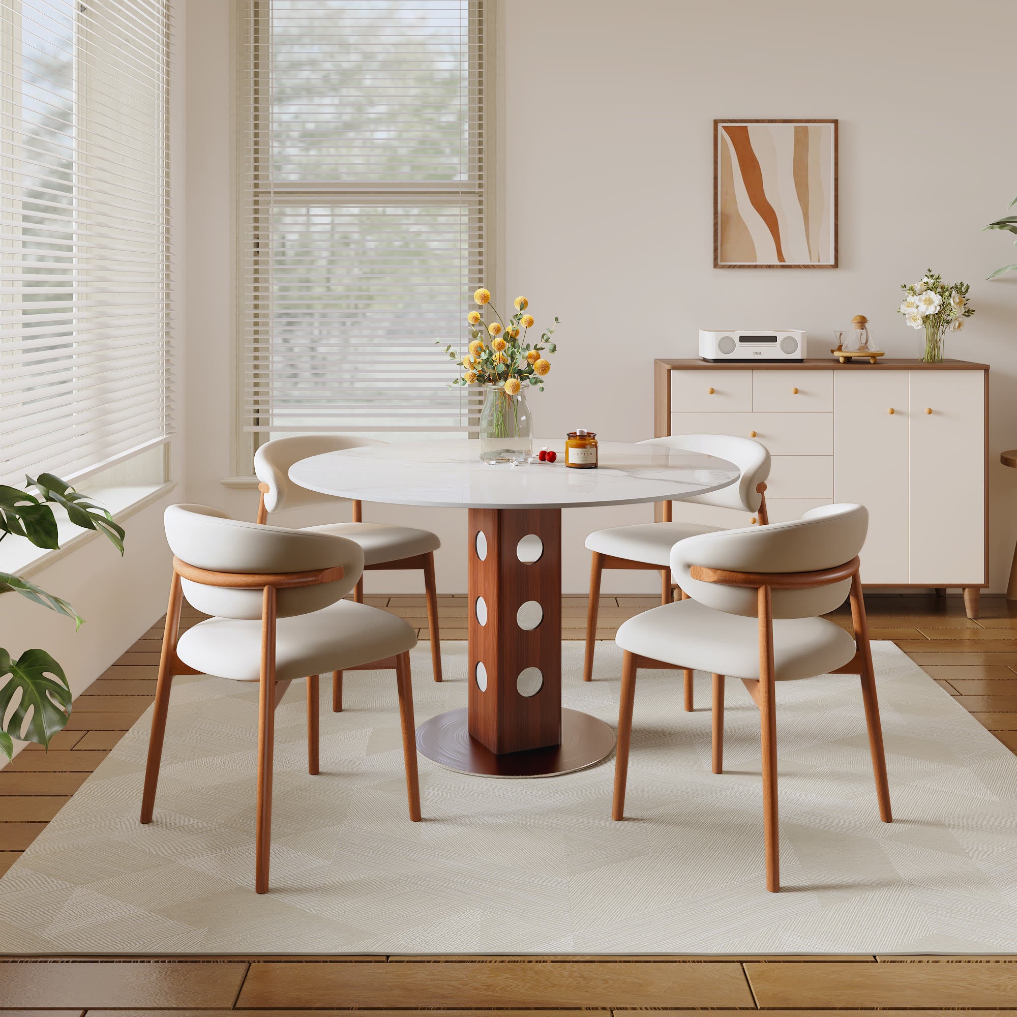 Iffhome Round Kitchen Table Black/Brown Solid Wood Pedestal For 2-4 Person - image 2