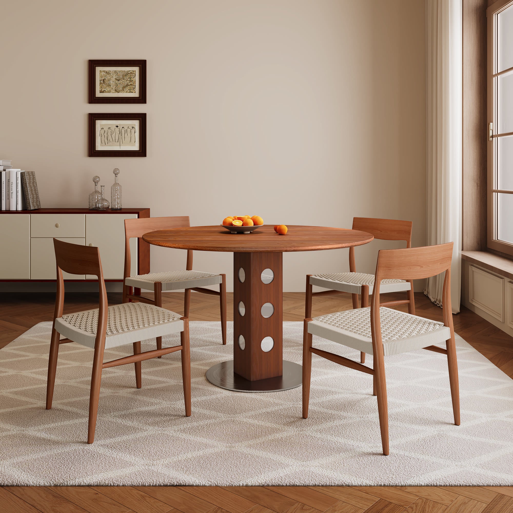 Iffhome Round Kitchen Table Black/Brown Solid Wood Pedestal For 2-4 Person - image 4