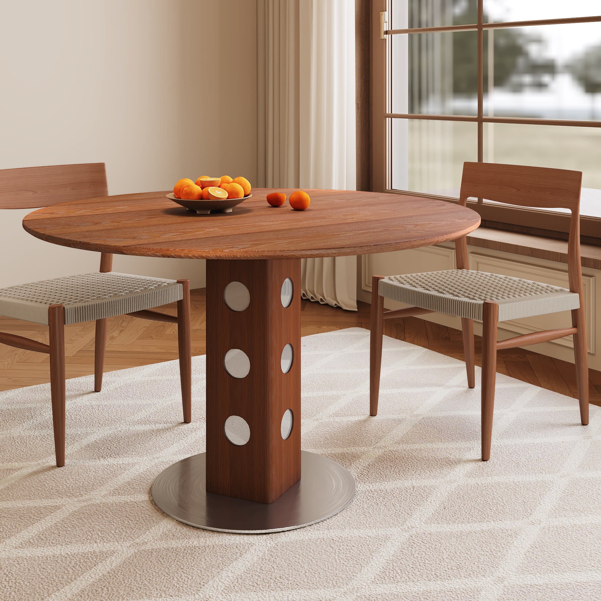 Iffhome Round Kitchen Table Black/Brown Solid Wood Pedestal For 2-4 Person - Brown+Brown - W43.31" x D43.31" x H29.53" - image 3