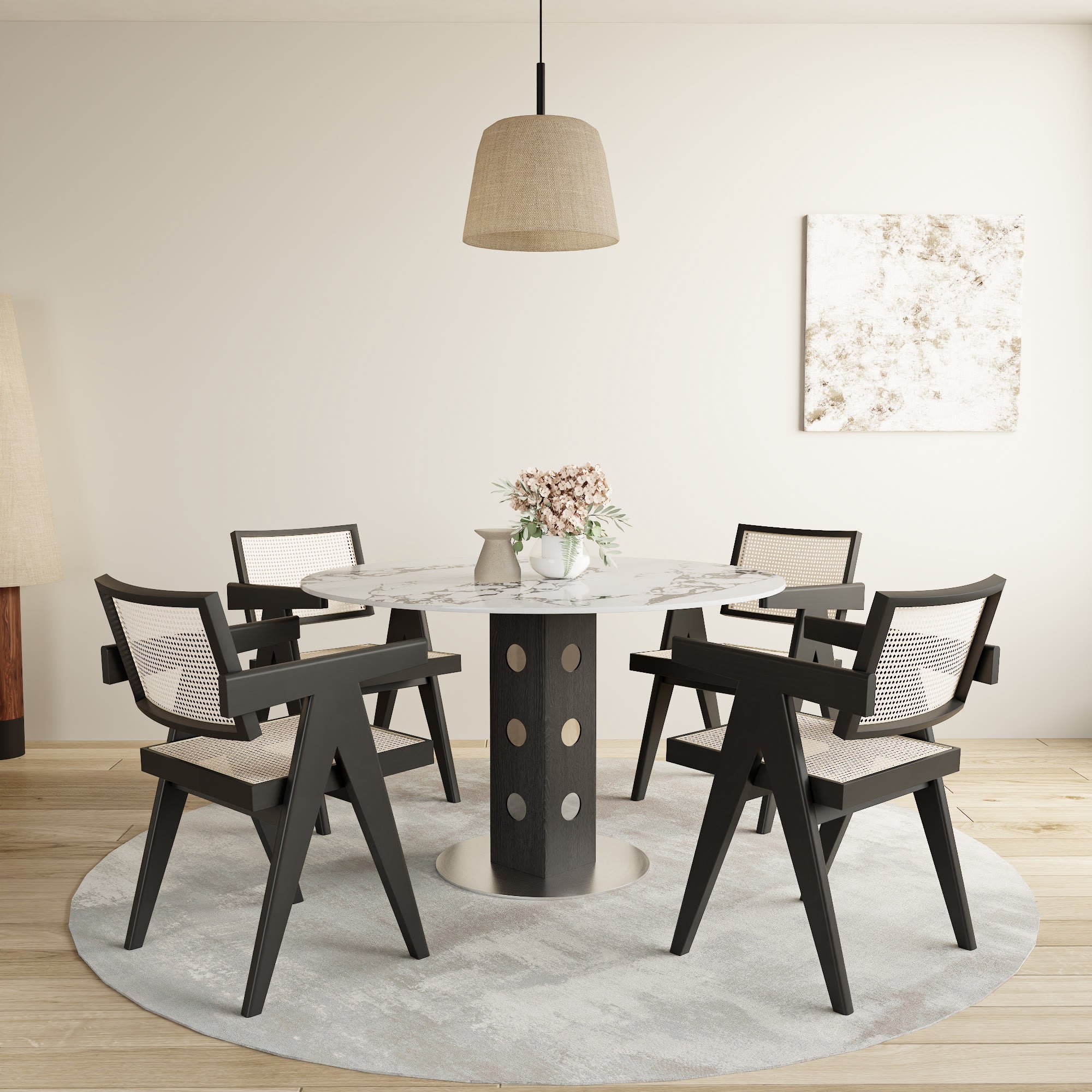 Iffhome Round Kitchen Table Black/Brown Solid Wood Pedestal For 2-4 Person - image 7
