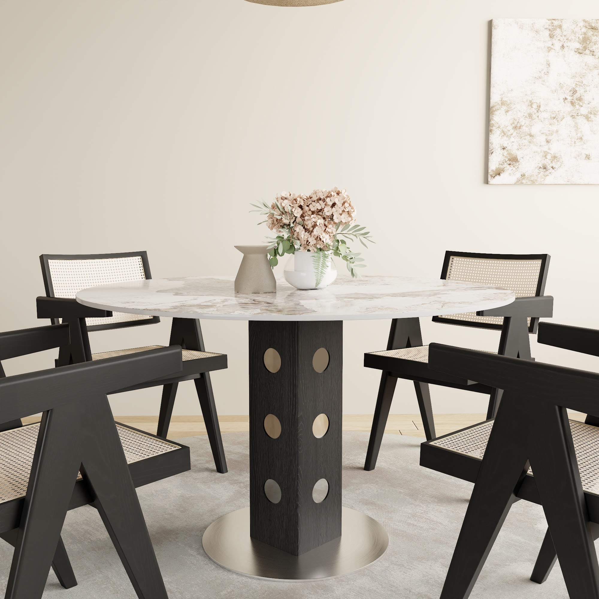 Iffhome Round Kitchen Table Black/Brown Solid Wood Pedestal For 2-4 Person - Pandora+Black - W43.31" x D43.31" x H29.53" - image 10
