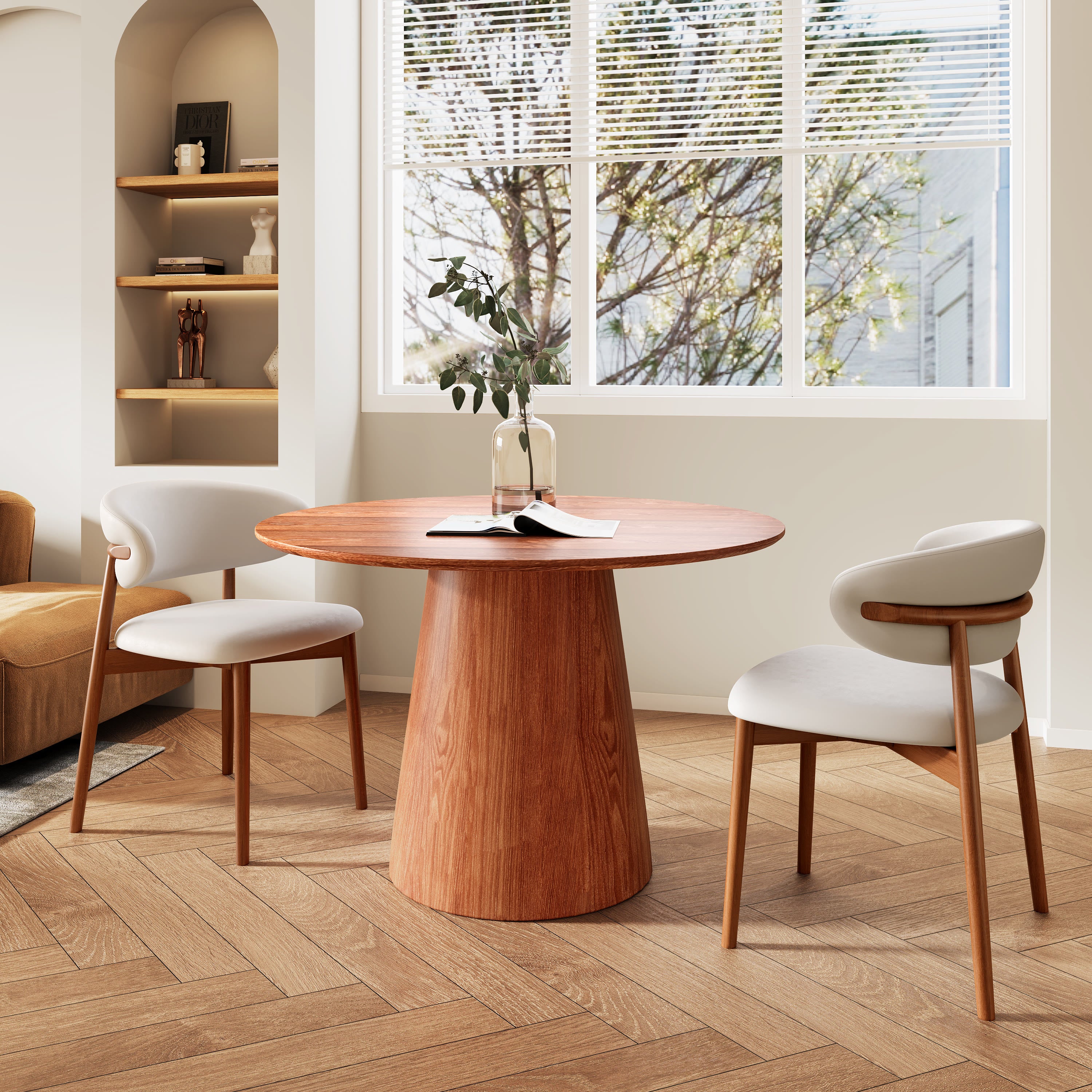 Iffhome Round Black/Brown Sturdy Barrel Shape Dining Table Solid Wood Pedestal For 2-4 Person - image 8