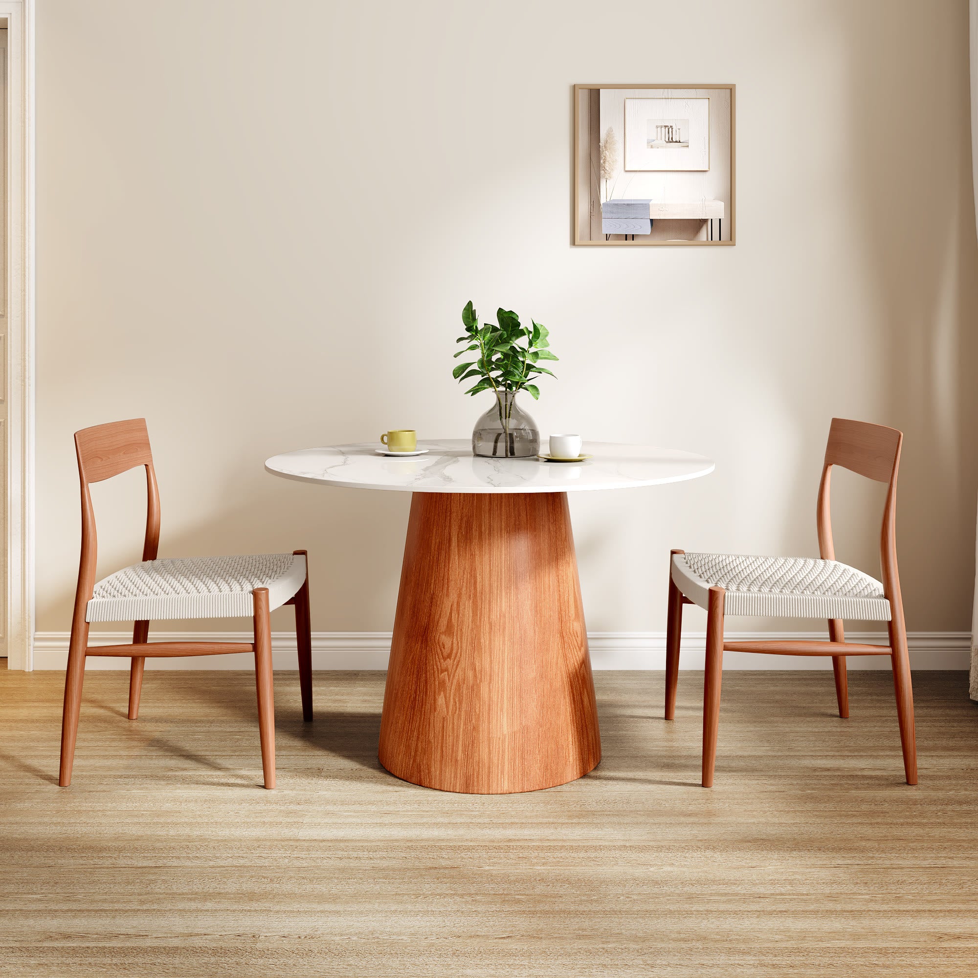 Round Black/Brown Sturdy Barrel Shape Dining Table Solid Wood Pedestal For 2-4 Person - image 11