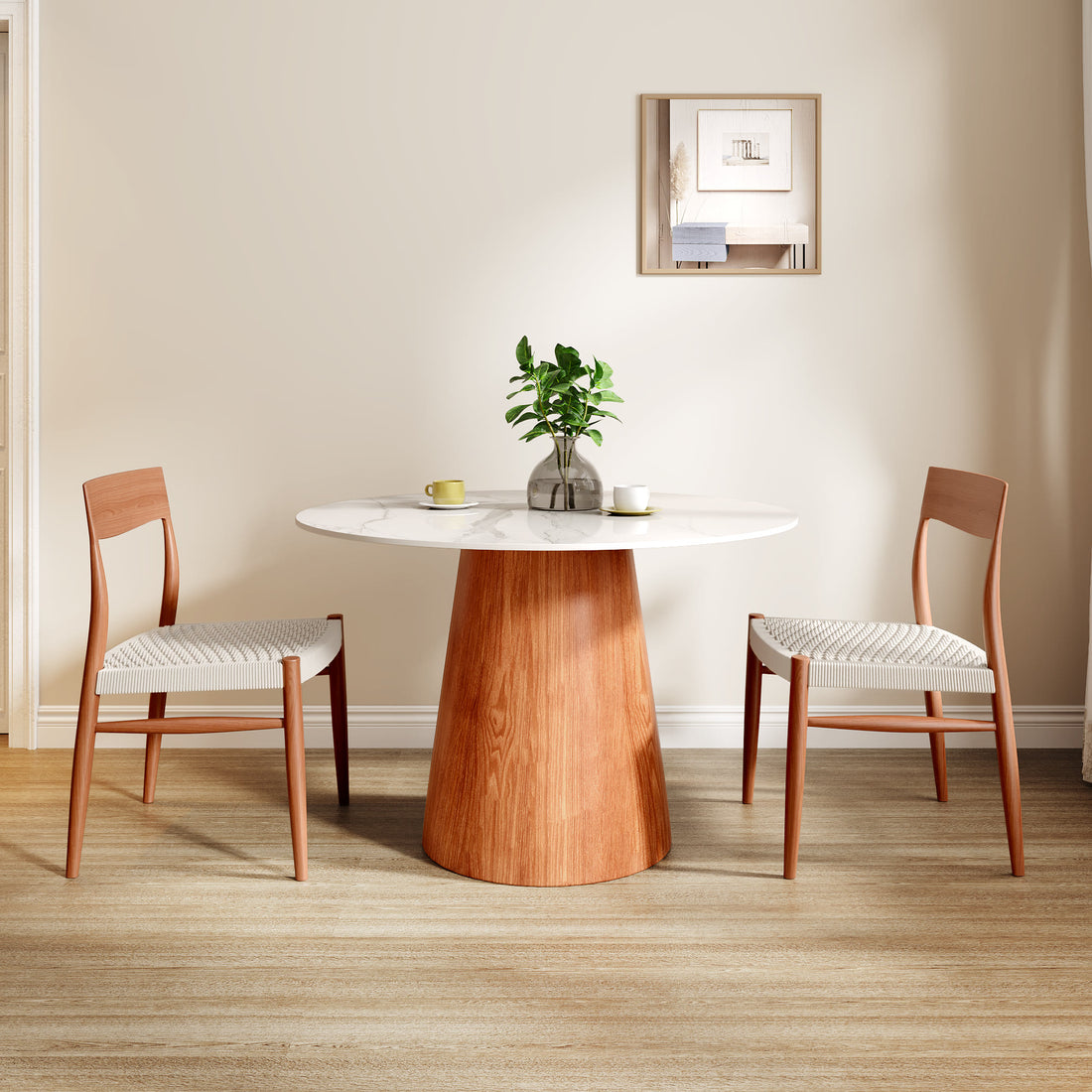 Iffhome Round Black/Brown Sturdy Barrel Shape Dining Table Solid Wood Pedestal For 2-4 Person - image 11