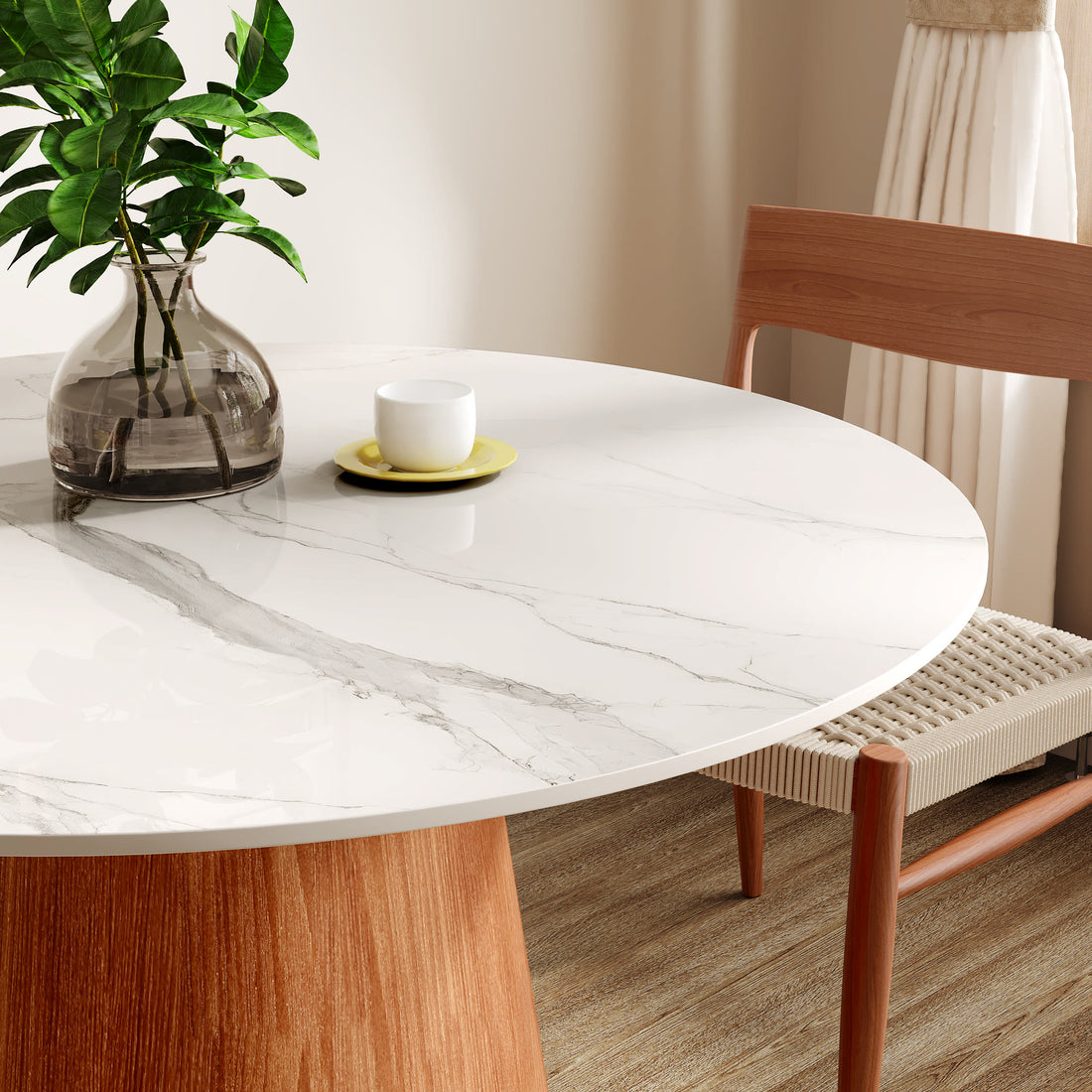 Iffhome Round Black/Brown Sturdy Barrel Shape Dining Table Solid Wood Pedestal For 2-4 Person - image 12